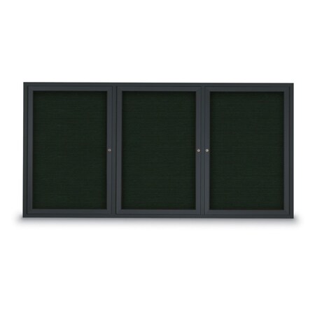United Visual Products 96"x48" 3-Door Enclosed Outdoor Letterboard, Green Felt/Black UV1163DTD9648-BLACK-GREEN